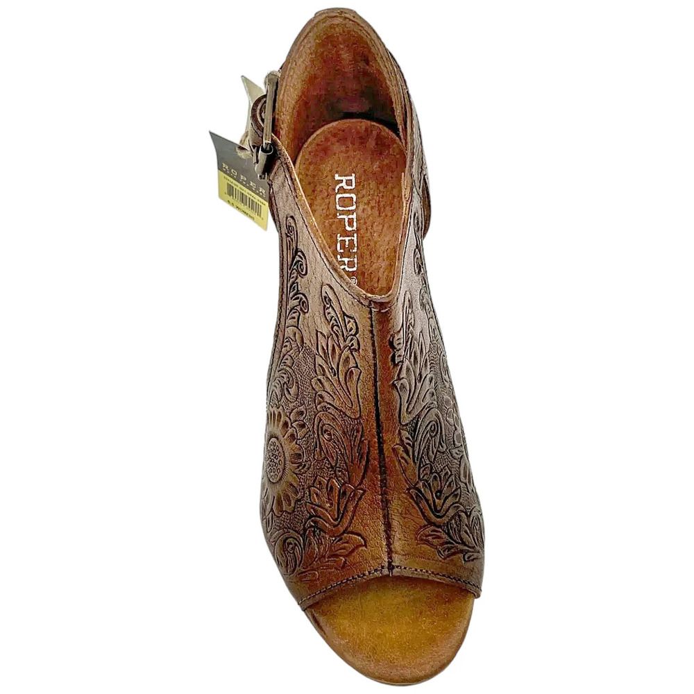 Roper Women's Mika Floral Embossed Block Heeled Sandal Brown - Medium - Picture 2 of 3